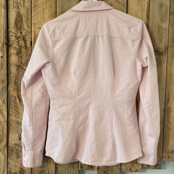 Shep & Ian Ruffled Button Down Pink Striped Shirt Size 2 - Picture 7 of 10
